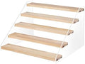 5 Tier Acrylic Wooden Display Stand, Clear Acrylic Display Riser Shelf Wood Tiered Display Shelf Rack Step