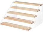 5 Tier Acrylic Wooden Display Stand, Clear Acrylic Display Riser Shelf Wood Tiered Display Shelf Rack Step