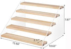5 Tier Acrylic Wooden Display Stand, Clear Acrylic Display Riser Shelf Wood Tiered Display Shelf Rack Step, alternate view 2