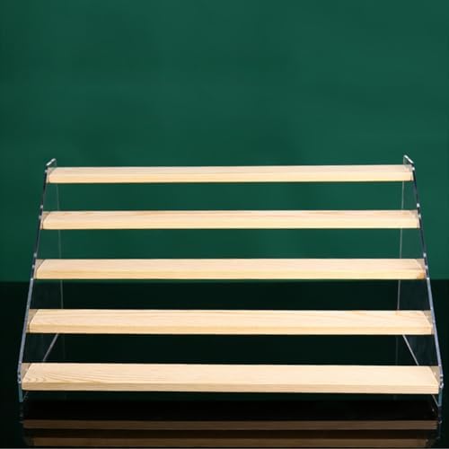 5 Tier Acrylic Wooden Display Stand, Clear Acrylic Display Riser Shelf Wood Tiered Display Shelf Rack Step, alternate view 5
