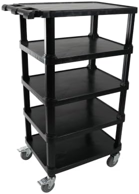 5-Tier Compact Multi-Purpose Utility Cart, Locking Wheels, Black in Black