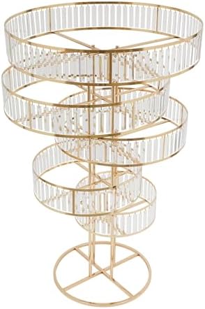 5 Tier Crystal Chandelier Flower Stand Gold Wedding Centerpiece with Hanging Crystals Round Pedestal Vase for, alternate view