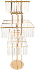 5 Tier Crystal Flower Stand, 2pcs Wedding Gold Vases Centerpieces with Hanging Crystals, Square Chandelier