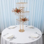 5 Tier Crystal Flower Stand, 2pcs Wedding Gold Vases Centerpieces with Hanging Crystals, Square Chandelier, alternate view 2