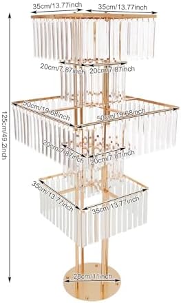 5 Tier Crystal Flower Stand, 2pcs Wedding Gold Vases Centerpieces with Hanging Crystals, Square Chandelier, alternate view 3
