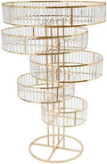 5 Tier Crystal Flower Stand, 2pcs Wedding Gold Vases Centerpieces with Hanging Crystals, Round Chandelier
