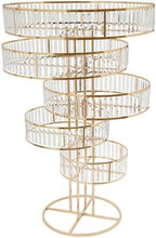 5 Tier Crystal Flower Stand, 2pcs Wedding Gold Vases Centerpieces with Hanging Crystals, Round Chandelier