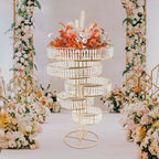 5 Tier Crystal Flower Stand, 2pcs Wedding Gold Vases Centerpieces with Hanging Crystals, Round Chandelier, alternate view 2