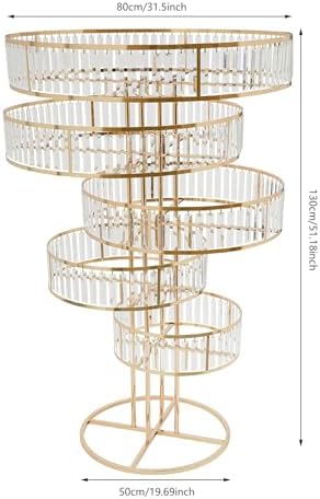 5 Tier Crystal Flower Stand, 2pcs Wedding Gold Vases Centerpieces with Hanging Crystals, Round Chandelier, alternate view 3