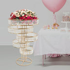 5 Tier Crystal Flower Stand, 2pcs Wedding Gold Vases Centerpieces with Hanging Crystals, Round Chandelier, alternate view 4