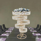 5 Tier Crystal Flower Stand, 2pcs Wedding Gold Vases Centerpieces with Hanging Crystals, Round Chandelier, alternate view 6