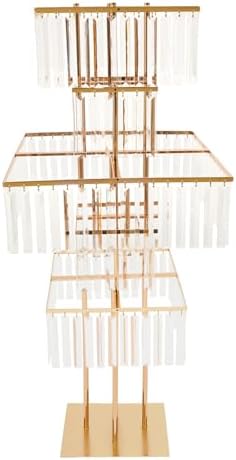 5 Tier Crystal Flower Stand, 2pcs Wedding Gold Vases Centerpieces with Hanging Crystals, Round Chandelier