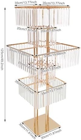 5 Tier Crystal Flower Stand, 2pcs Wedding Gold Vases Centerpieces with Hanging Crystals, Round Chandelier, alternate view 3