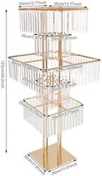 5 Tier Crystal Flower Stand, 2pcs Wedding Gold Vases Centerpieces with Hanging Crystals, Round Chandelier, alternate view 3