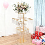 5 Tier Crystal Flower Stand, 2pcs Wedding Gold Vases Centerpieces with Hanging Crystals, Round Chandelier, alternate view 5