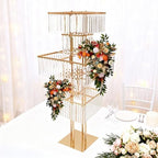 5 Tier Crystal Flower Stand, 2pcs Wedding Gold Vases Centerpieces with Hanging Crystals, Round Chandelier, alternate view 7