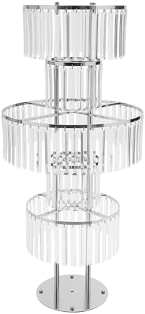 5 Tier Crystal Flower Stand, 2pcs Wedding Silver Vases Centerpieces with Hanging Crystals, Round Chandelier