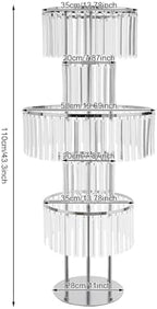 5 Tier Crystal Flower Stand, 2pcs Wedding Silver Vases Centerpieces with Hanging Crystals, Round Chandelier, alternate view 3