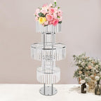 5 Tier Crystal Flower Stand, 2pcs Wedding Silver Vases Centerpieces with Hanging Crystals, Round Chandelier, alternate view 5