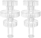 5 Tier Crystal Flower Stand, 2pcs Wedding Silver Vases Centerpieces with Hanging Crystals, Round Chandelier