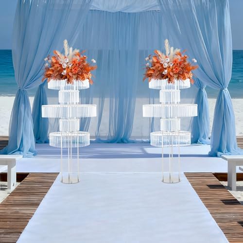 5 Tier Crystal Flower Stand, 2pcs Wedding Silver Vases Centerpieces with Hanging Crystals, Round Chandelier, alternate view 5