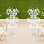 5 Tier Crystal Flower Stand, 2pcs Wedding Silver Vases Centerpieces with Hanging Crystals, Round Chandelier, alternate view 6