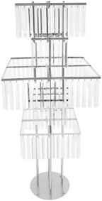 5 Tier Crystal Flower Stand, 2pcs Wedding Silver Vases Centerpieces with Hanging Crystals, Square Chandelier