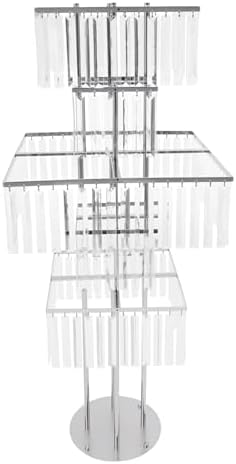 5 Tier Crystal Flower Stand, 2pcs Wedding Silver Vases Centerpieces with Hanging Crystals, Square Chandelier