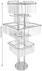 5 Tier Crystal Flower Stand, 2pcs Wedding Silver Vases Centerpieces with Hanging Crystals, Square Chandelier, alternate view