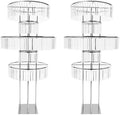 5 Tier Crystal Flower Stand, 2pcs Wedding Silver Vases Centerpieces with Hanging Crystals, Round Chandelier