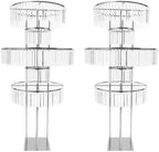 5 Tier Crystal Flower Stand, 2pcs Wedding Silver Vases Centerpieces with Hanging Crystals, Round Chandelier