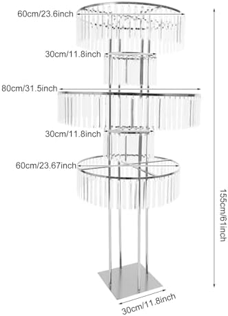 5 Tier Crystal Flower Stand, 2pcs Wedding Silver Vases Centerpieces with Hanging Crystals, Round Chandelier, alternate view 3