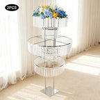 5 Tier Crystal Flower Stand, 2pcs Wedding Silver Vases Centerpieces with Hanging Crystals, Round Chandelier, alternate view 4