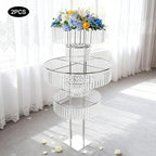 5 Tier Crystal Flower Stand, 2pcs Wedding Silver Vases Centerpieces with Hanging Crystals, Round Chandelier, alternate view 5