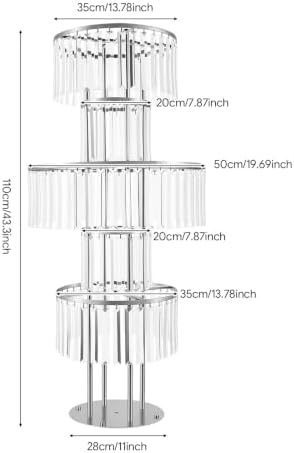 5 Tier Crystal Flower Stand, 2pcs Wedding Silver Vases Centerpieces with Hanging Crystals, Round Chandelier, alternate view 2