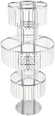 5 Tier Crystal Flower Stand, 2pcs Wedding Silver Vases Centerpieces with Hanging Crystals, Round Chandelier, alternate view 3