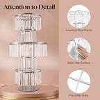 5 Tier Crystal Flower Stand, 2pcs Wedding Silver Vases Centerpieces with Hanging Crystals, Round Chandelier, alternate view 4