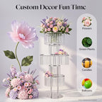 5 Tier Crystal Flower Stand, 2pcs Wedding Silver Vases Centerpieces with Hanging Crystals, Round Chandelier, alternate view 7