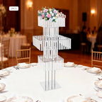 5 Tier Crystal Flower Stand, 2pcs Wedding Silver Vases Centerpieces with Hanging Crystals, Square Chandelier, alternate view
