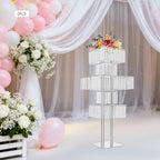 5 Tier Crystal Flower Stand, 2pcs Wedding Silver Vases Centerpieces with Hanging Crystals, Square Chandelier, alternate view