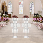 5 Tier Crystal Flower Stand, 2pcs Wedding Silver Vases Centerpieces with Hanging Crystals, Square Chandelier, alternate view