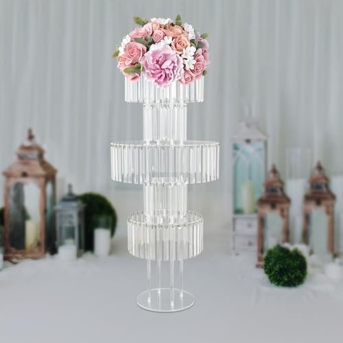 5-Tier Crystal Flower Stand Centerpiece 43.3" Tall, Clear in Clear, 1pc, Round Base, alternate view 5