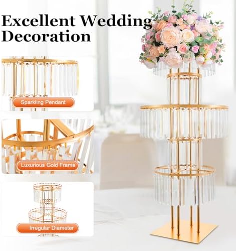 5-Tier Crystal Flower Stand for Wedding Centerpieces, 43.3" Tall Crystal Flower Vase w/ Hanging Acrylic Crystals, alternate