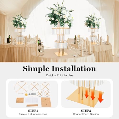 5-Tier Crystal Flower Stand for Wedding Centerpieces, 43.3" Tall Crystal Flower Vase w/ Hanging Acrylic Crystals, alternate