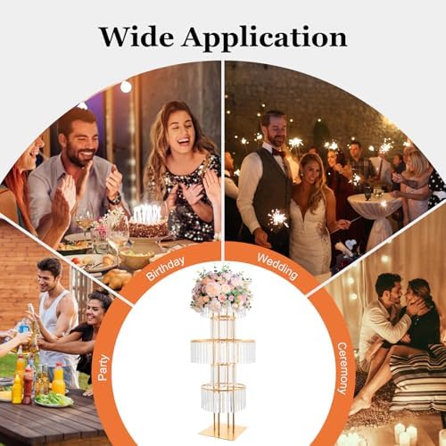 5-Tier Crystal Flower Stand for Wedding Centerpieces, 43.3" Tall Crystal Flower Vase w/ Hanging Acrylic Crystals, alternate