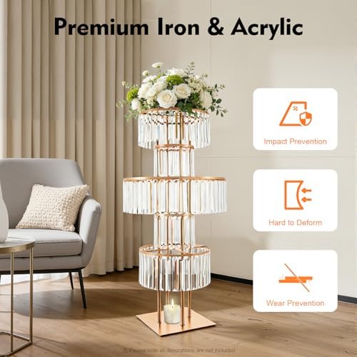 5 Tier Crystal Flower Stand Set of 2, Gold Wedding Centerpiece in Gold, alternate view 5
