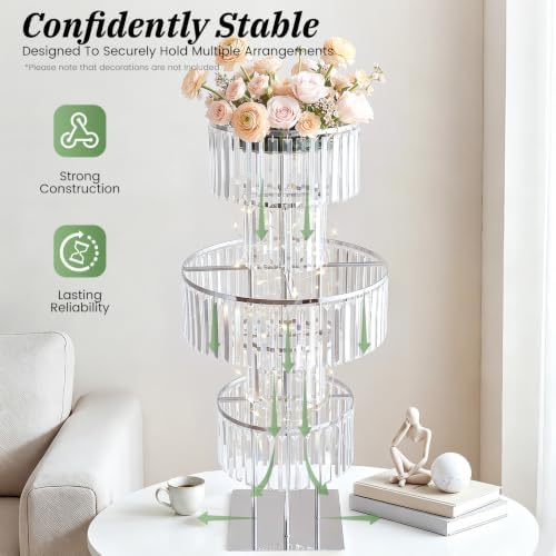 5 Tier Crystal Flower Stand Set of 2, Silver Wedding Centerpiece in Silver, alternate view 5