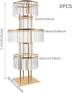 5 Tier Crystal Flower Stand, Wedding Gold Vases Centerpieces with Hanging Crystals, Round Chandelier Pedestal, alternate view