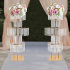 5 Tier Crystal Flower Stand, Wedding Gold Vases Centerpieces with Hanging Crystals, Round Chandelier Pedestal, alternate view