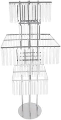 5 Tier Crystal Flower Stand, Wedding Silver Vases Centerpieces with Hanging Crystals, Square Chandelier Pedestal